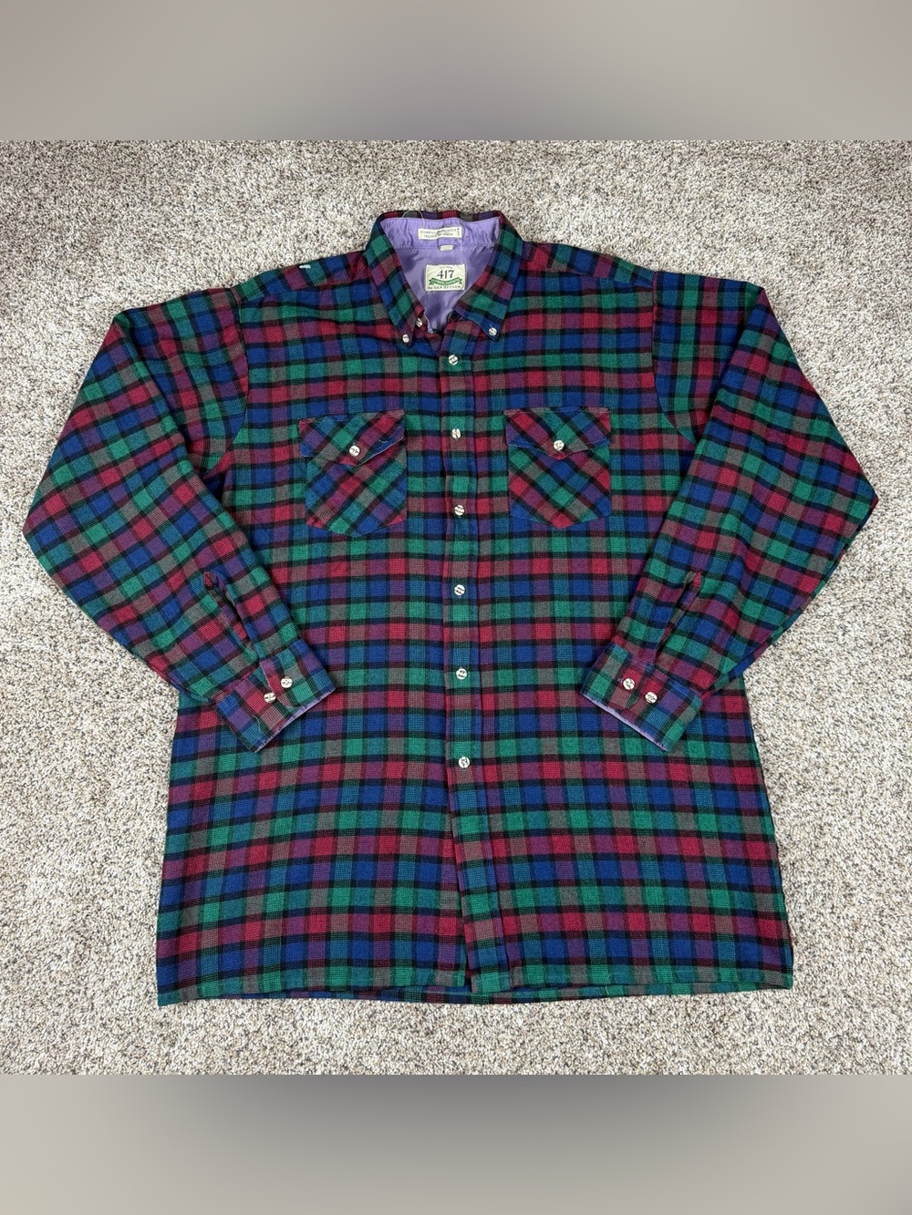 Vintage Sz Large Men’s Van Heusen 417 Button Up Plaid Flannel Long Sleeve Shirt